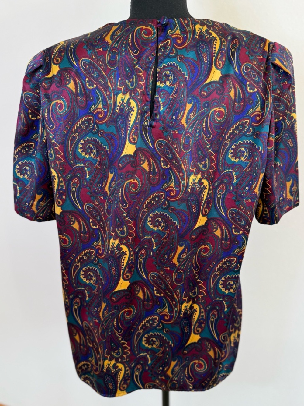 Vintage 90s Paisley Satin Blouse Jewel Tone Worthington Top Size 12 Retro - Picture 2 of 10